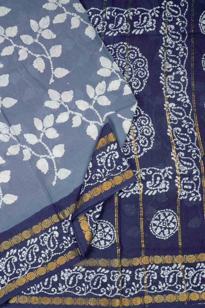 Denim Grey Pure Sungudi Cotton Leaf Print Saree