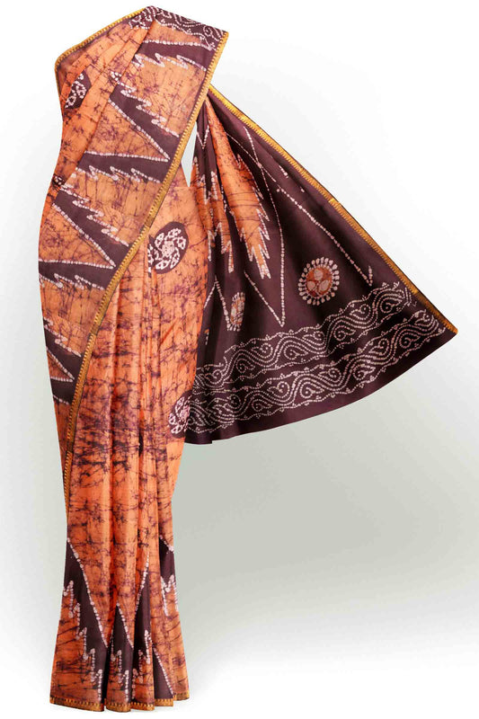 Light Peach  Pure Sungudi Cotton Traditional Print Temple Border Saree