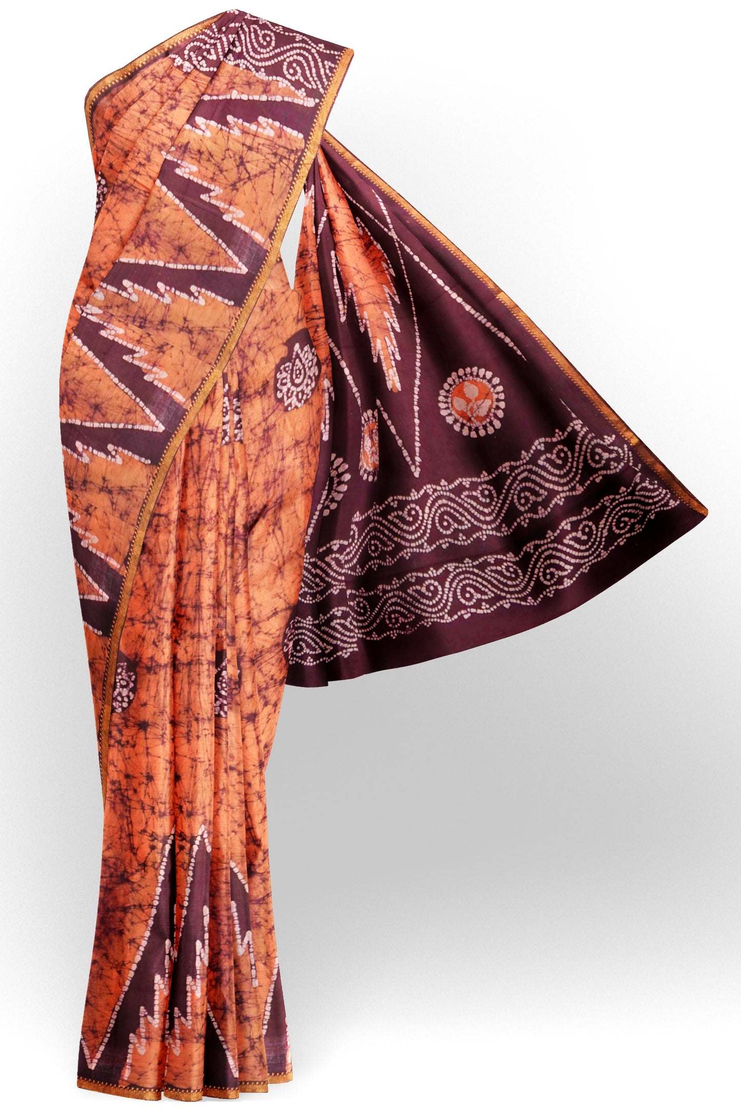 Light Peach Pure Sungudi Cotton Chakra Print Pallu Saree