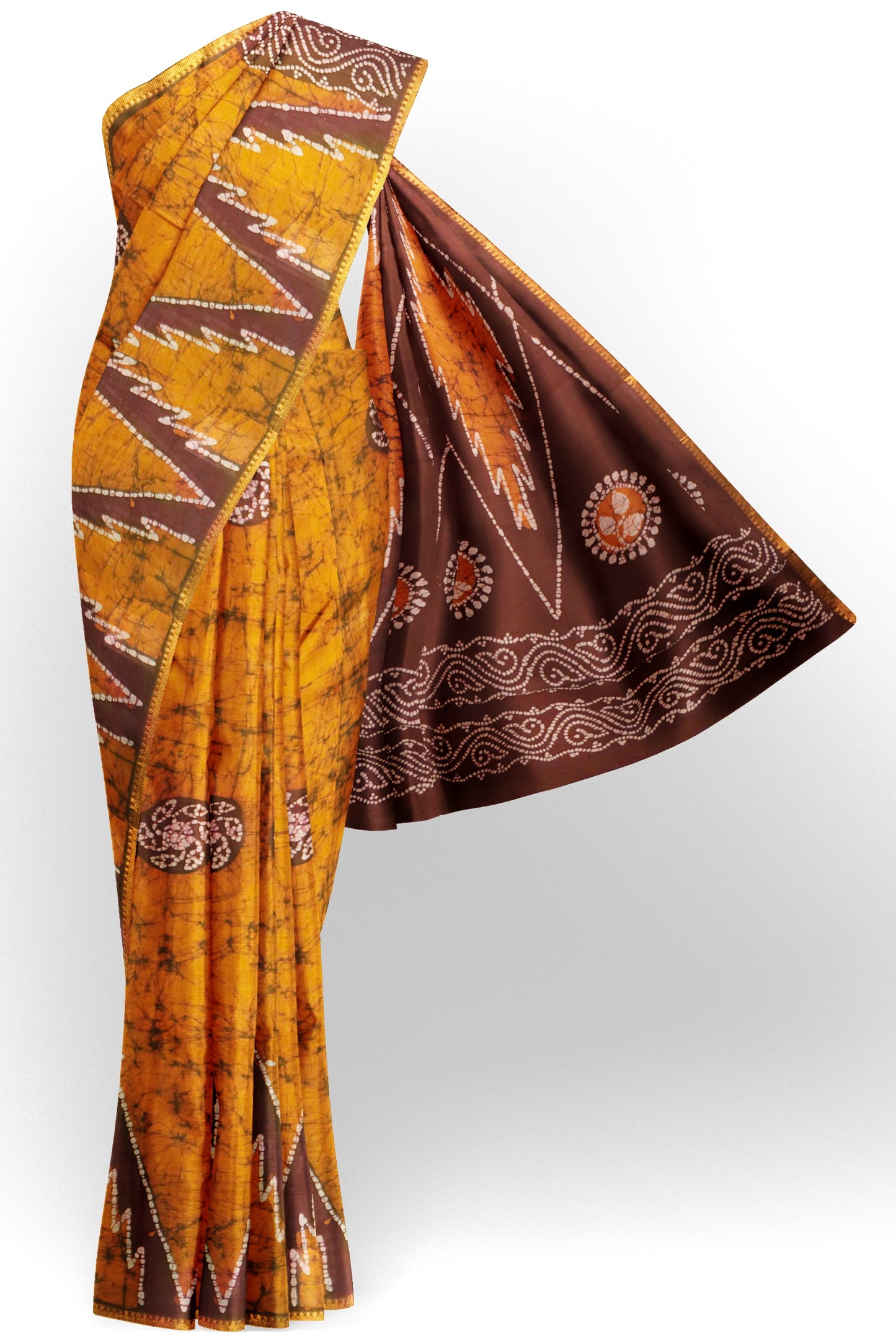 Dark Mustard Pure Sungudi Cotton Traditional Temple Tower Saree