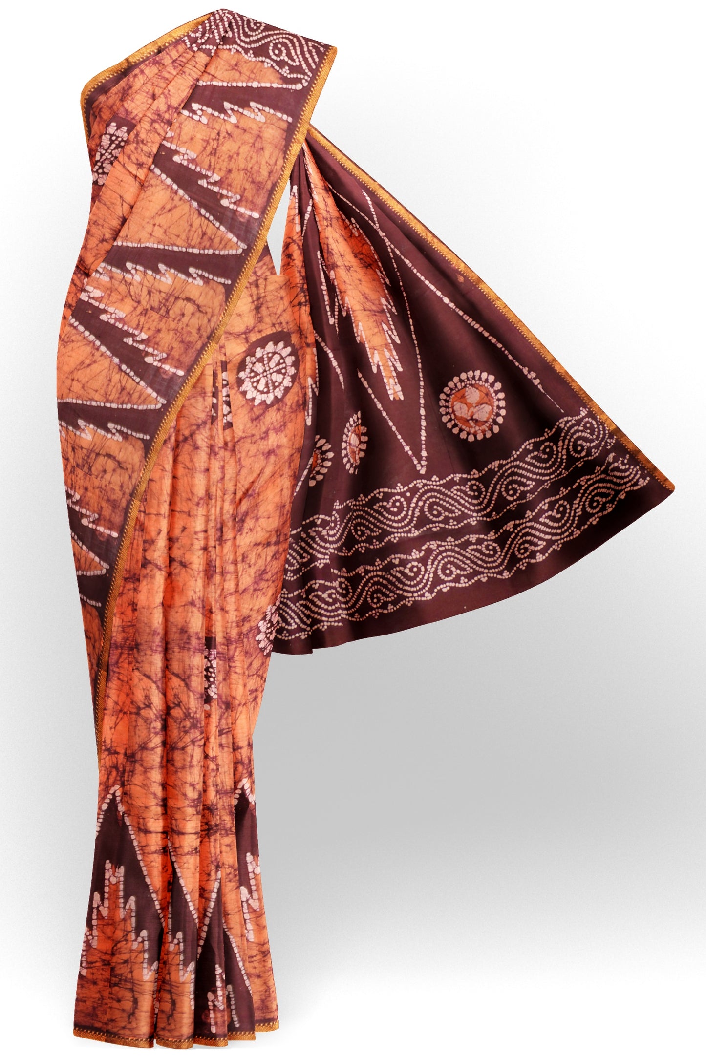 Light Peach Pure Sungudi Cotton Contrast Temple Border Saree