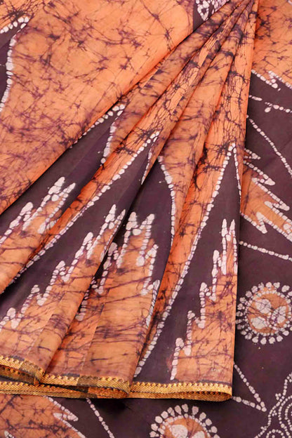 Light Peach  Pure Sungudi Cotton Traditional Print Temple Border Saree