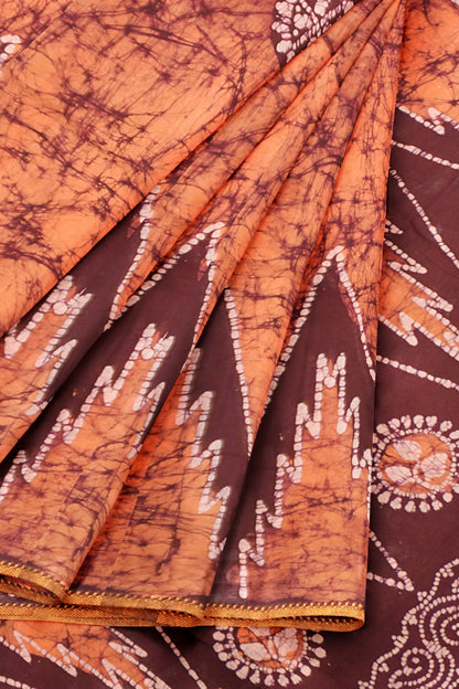 Light Peach Pure Sungudi Cotton Contrast Temple Border Saree
