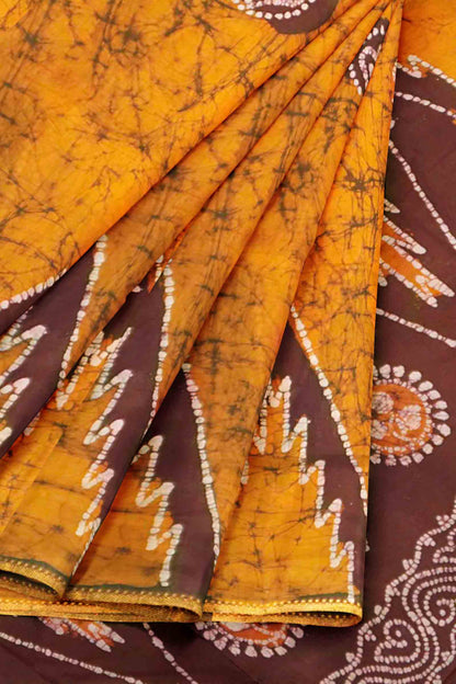 Dark Mustard Pure Sungudi Cotton Traditional Eversest Print Saree