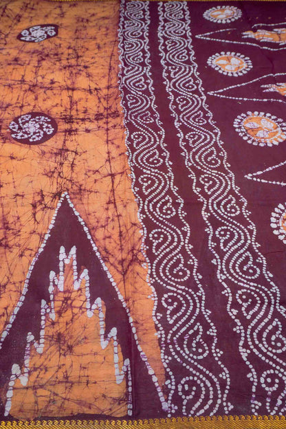 Light Peach  Pure Sungudi Cotton Traditional Print Temple Border Saree
