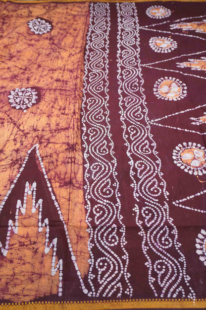 Light Peach Pure Sungudi Cotton Contrast Temple Border Saree