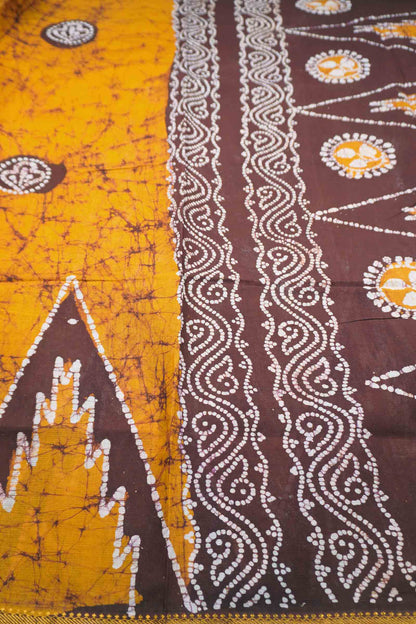 Dark Mustard Pure Sungudi Cotton Traditional Eversest Print Saree