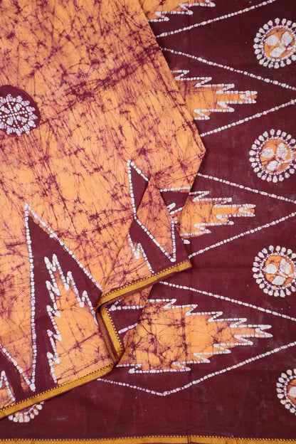 Light Peach Pure Sungudi Cotton Contrast Temple Border Saree