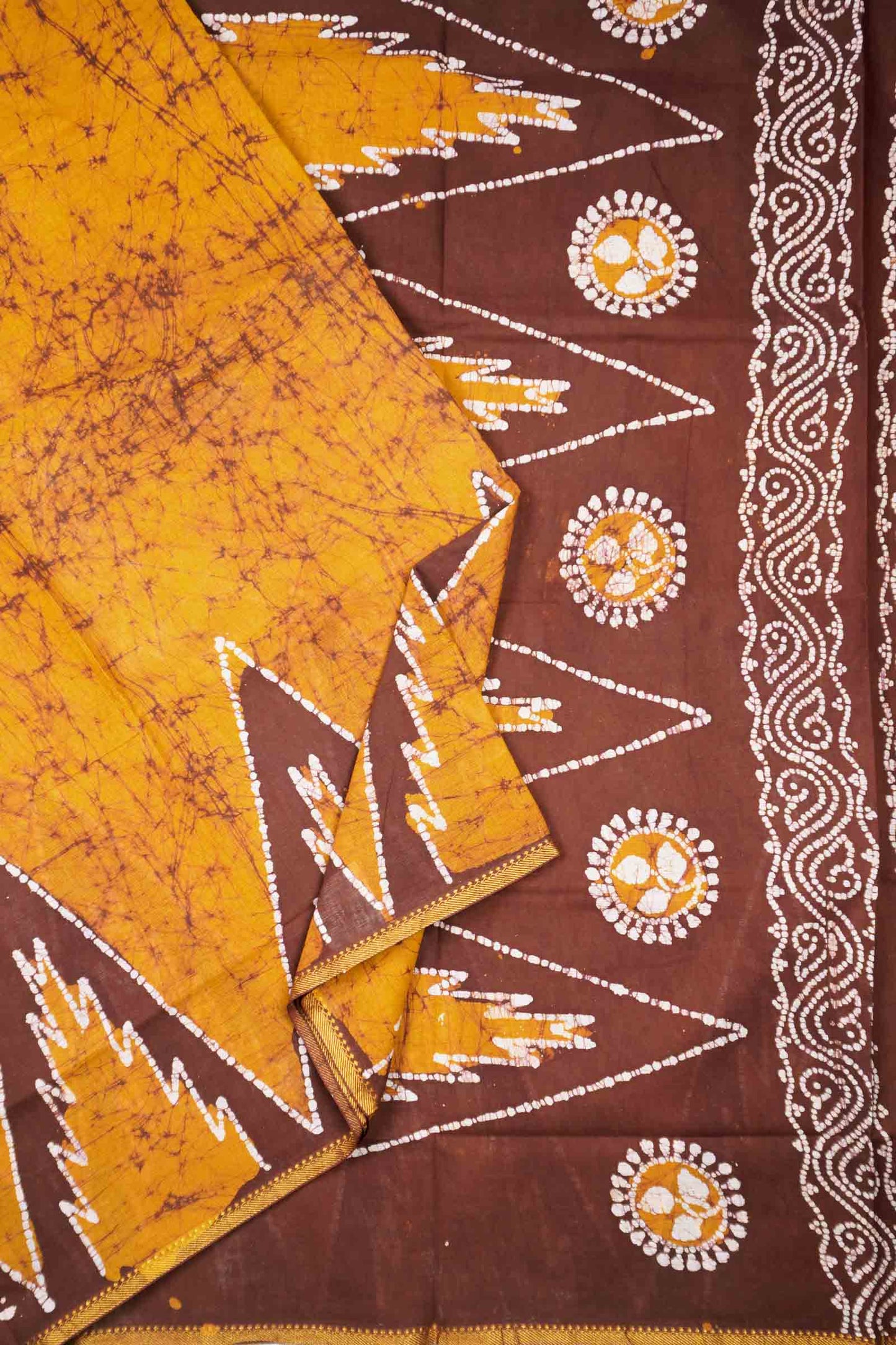 Dark Mustard Pure Sungudi Cotton Traditional Eversest Print Saree