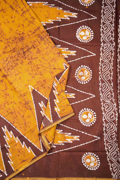 Dark Mustard Pure Sungudi Cotton Traditional Eversest Print Saree