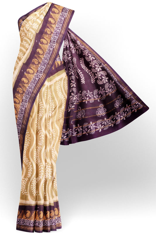 Sandal Pure Sungudi Cotton Contrast Border Saree