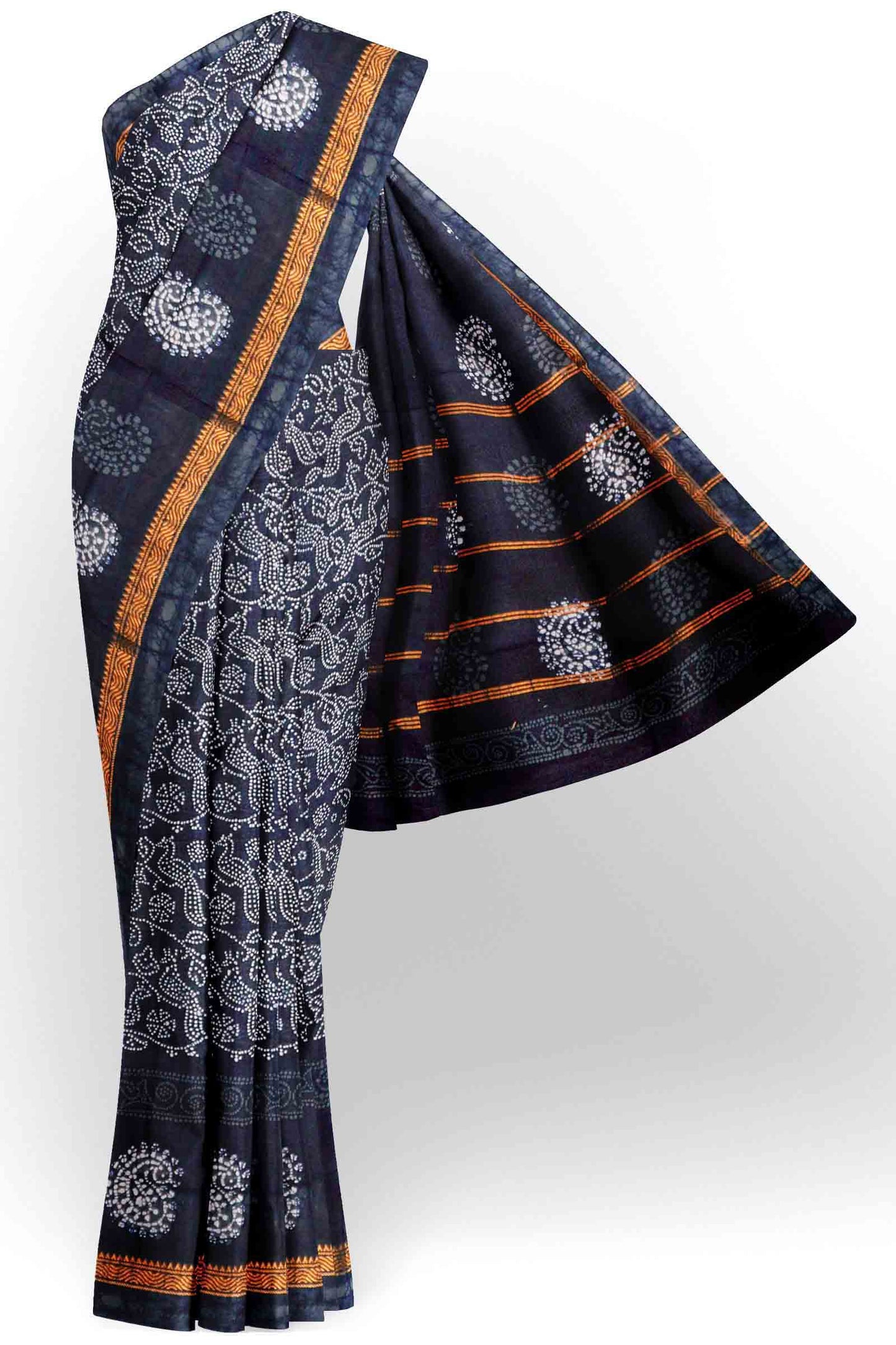 Black Pure Sungudi Cotton Peacock Print Saree