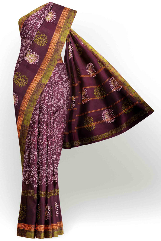 Dark Brown Pure Sungudi Cotton Paisely Border Saree