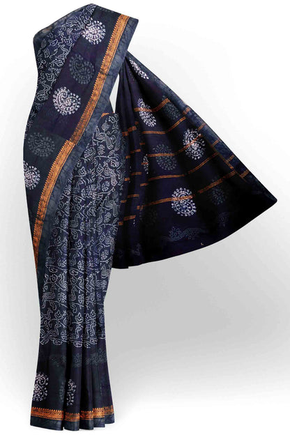 Black Pure Sungudi Cotton All Over Peacocks Paisely Pallu Saree