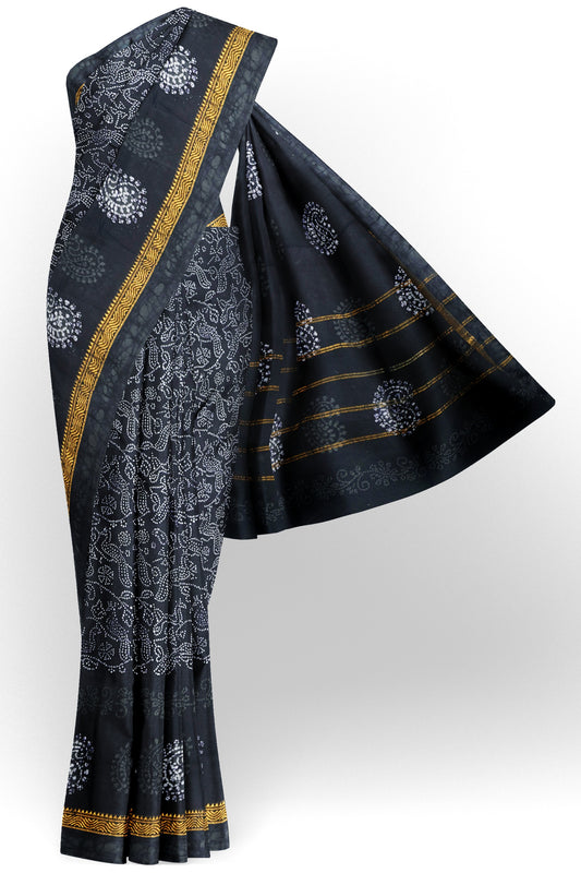 Black Pure Sungudi Cotton All Over Peacocks Saree
