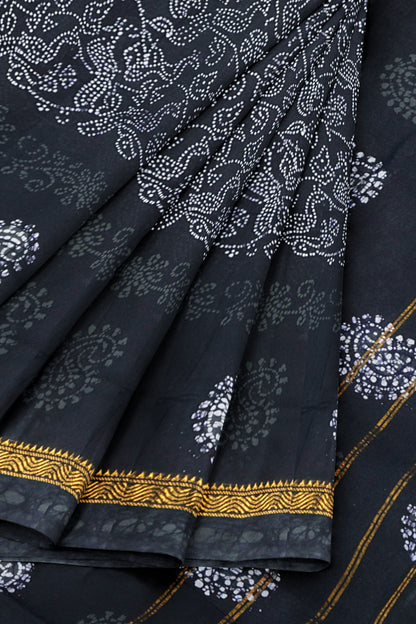 Black Pure Sungudi Cotton All Over Peacocks Saree