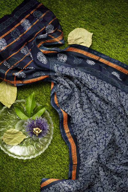 Black Pure Sungudi Cotton Peacock Print Saree