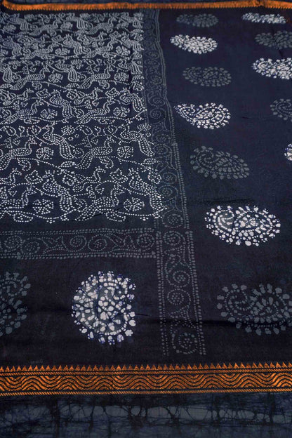 Black Pure Sungudi Cotton Peacock Print Saree