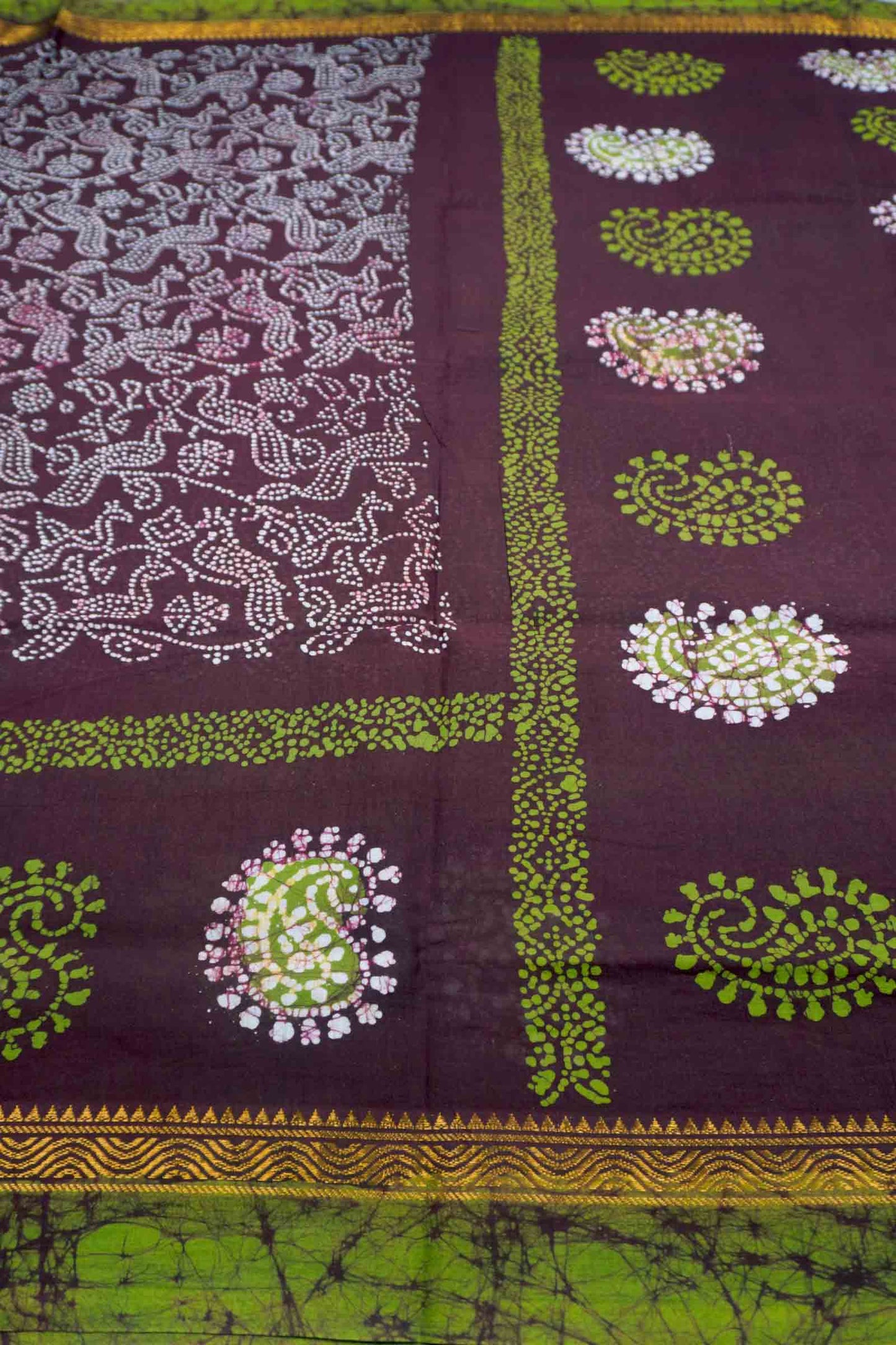 Dark Brown Pure Sungudi Cotton Paisely Border Saree