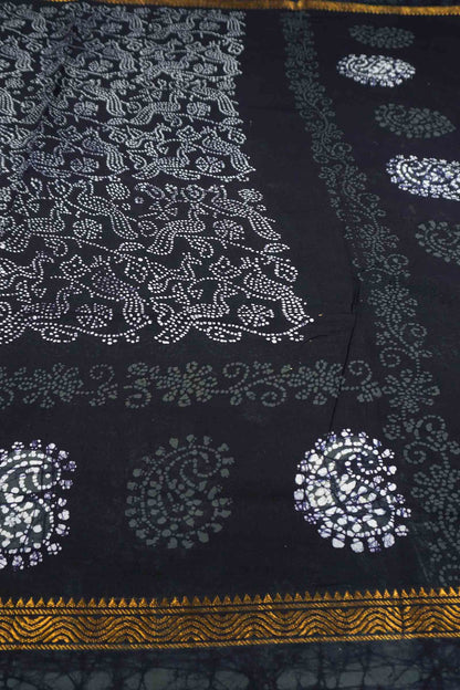 Black Pure Sungudi Cotton All Over Peacocks Saree