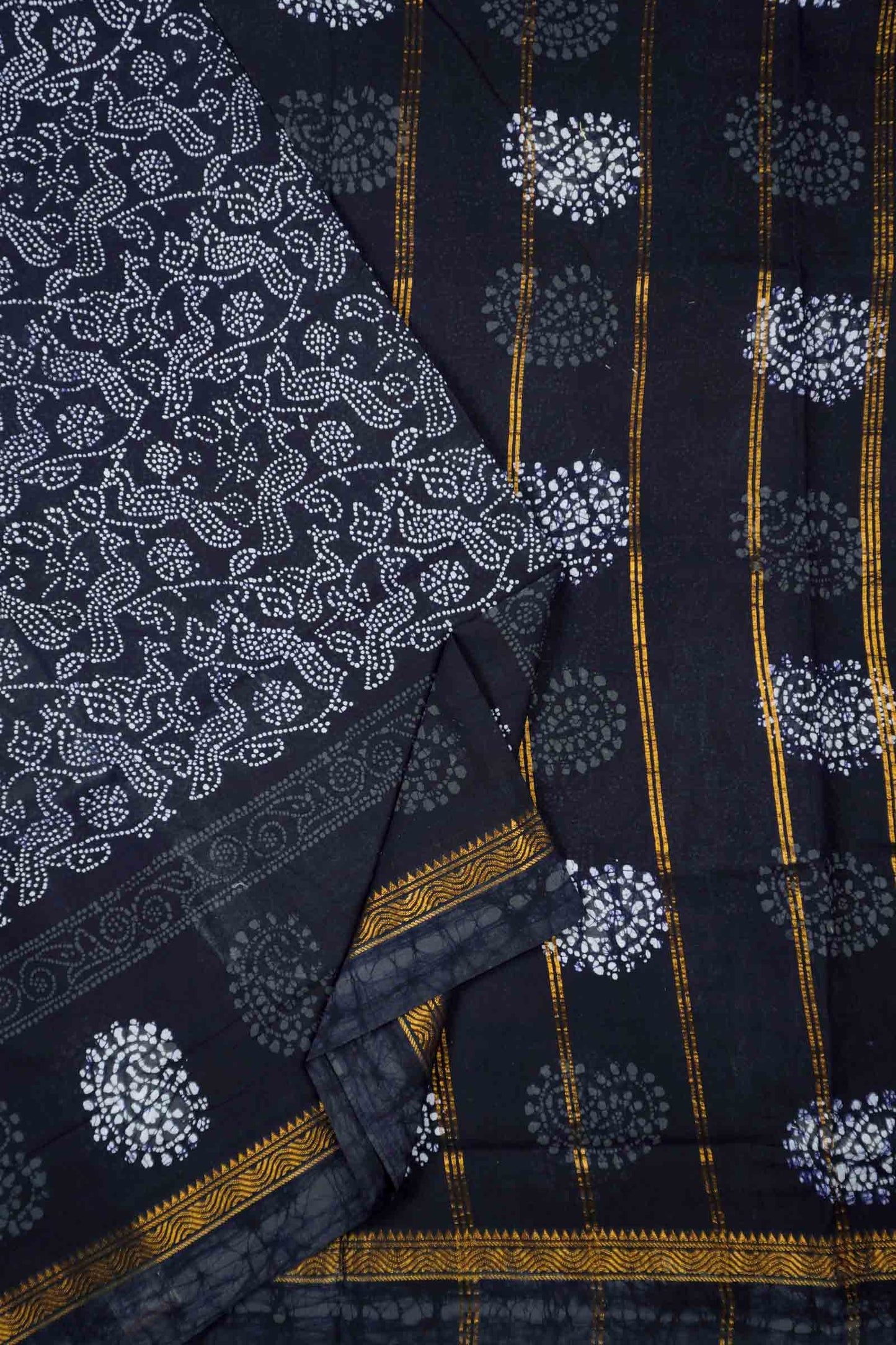 Black Pure Sungudi Cotton Peacock Print Saree