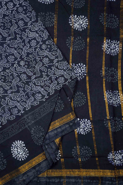 Black Pure Sungudi Cotton Peacock Print Saree
