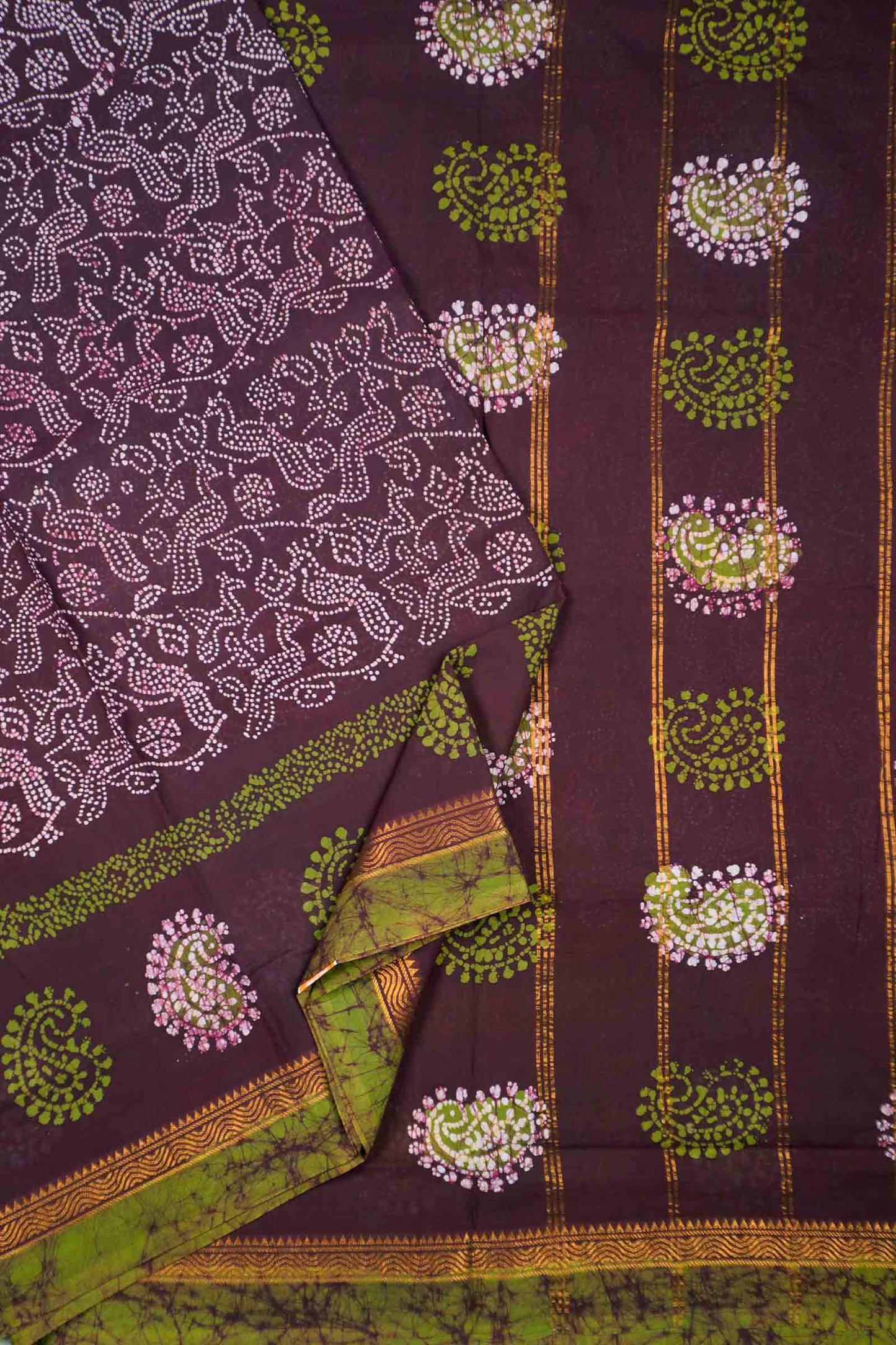 Dark Brown Pure Sungudi Cotton Paisely Border Saree