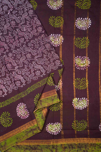 Dark Brown Pure Sungudi Cotton Paisely Border Saree