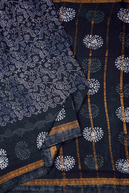 Black Pure Sungudi Cotton All Over Peacocks Paisely Pallu Saree