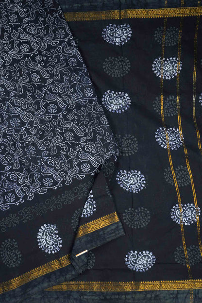 Black Pure Sungudi Cotton All Over Peacocks Saree
