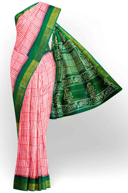 Pink Pure Sungudi Cotton Geo Prints Contrast Border Saree
