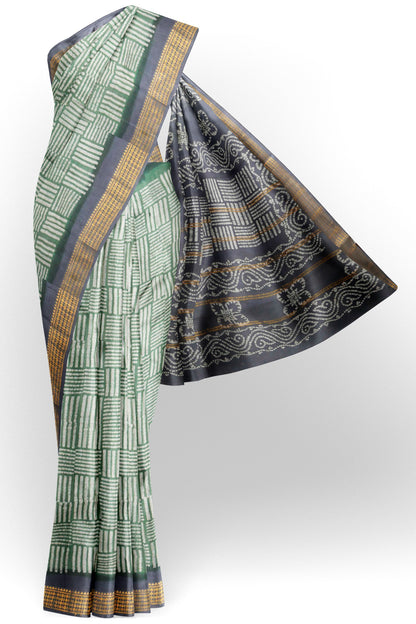 Green Pure Sungudi Cotton Geo Stripes Geometrical Pallu Saree