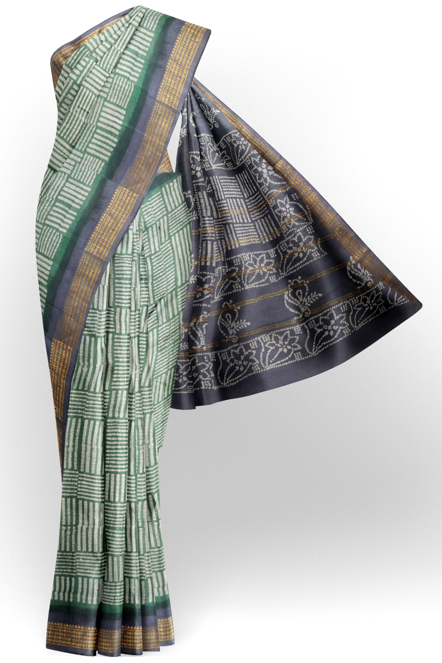 Green Pure Sungudi Cotton Geo Stripes Floral Pallu Saree