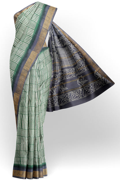 Green Pure Sungudi Cotton Geo Stripes Floral Pallu Saree