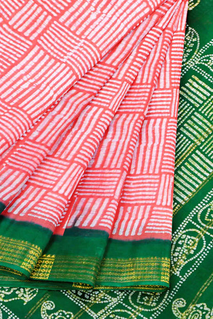 Pink Pure Sungudi Cotton Geo Prints Contrast Border Saree