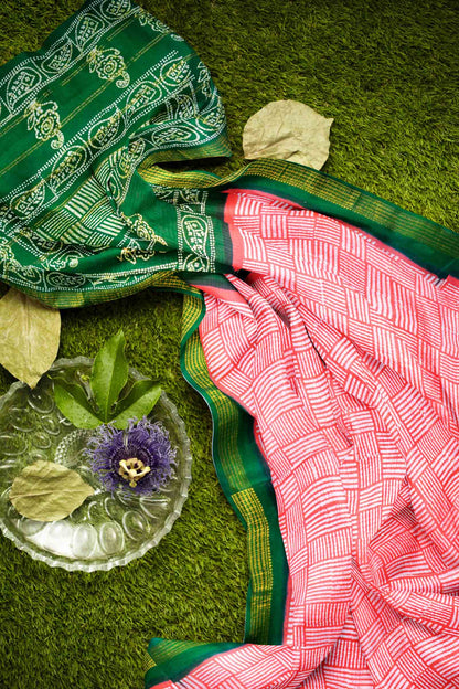 Pink Pure Sungudi Cotton Geo Prints Contrast Border Saree