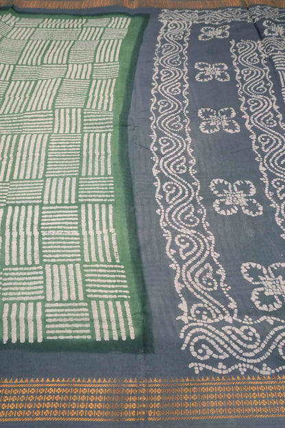 Green Pure Sungudi Cotton Geo Stripes Geometrical Pallu Saree