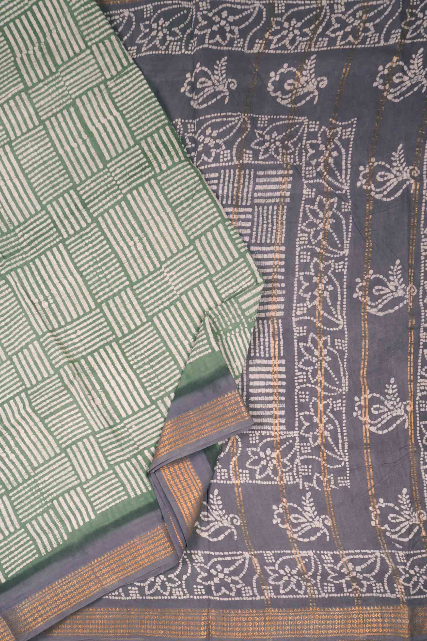Green Pure Sungudi Cotton Geo Stripes Floral Pallu Saree