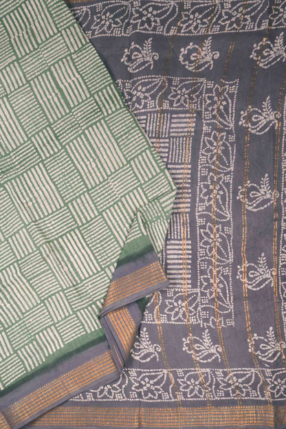 Green Pure Sungudi Cotton Geo Stripes Floral Pallu Saree