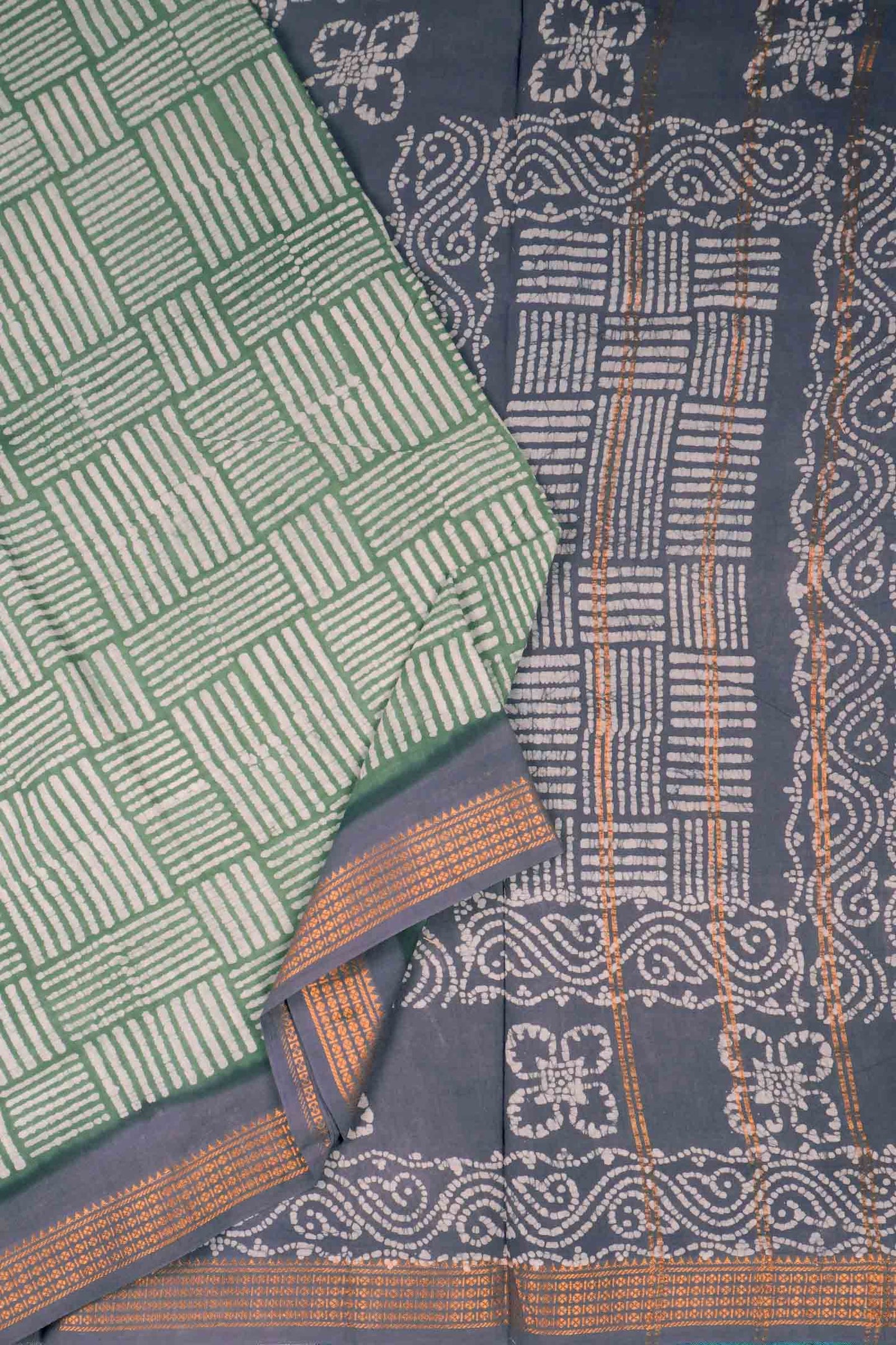 Green Pure Sungudi Cotton Geo Stripes Geometrical Pallu Saree