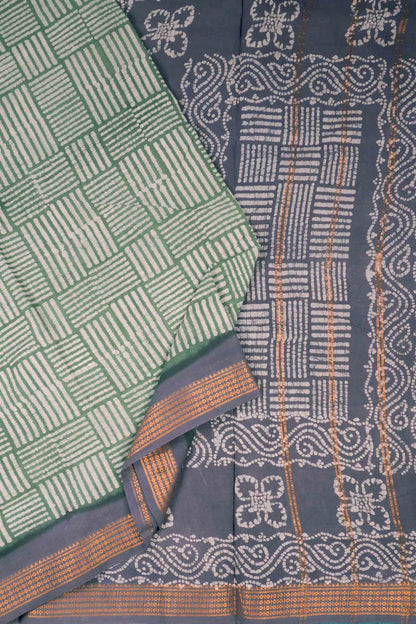 Green Pure Sungudi Cotton Geo Stripes Geometrical Pallu Saree