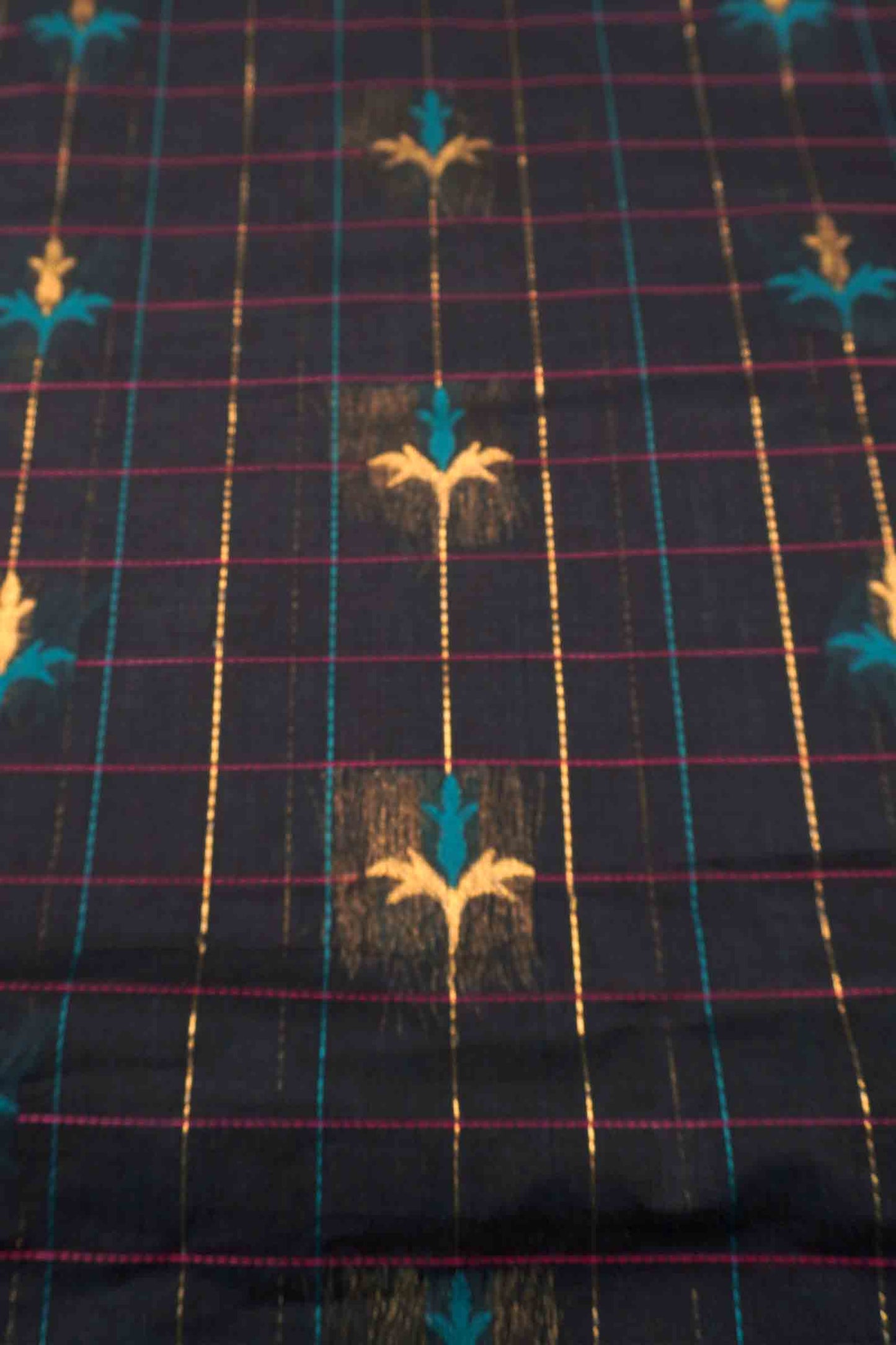 Black Pure South Cotton Floral Checks Contrast Floral Pallu Saree