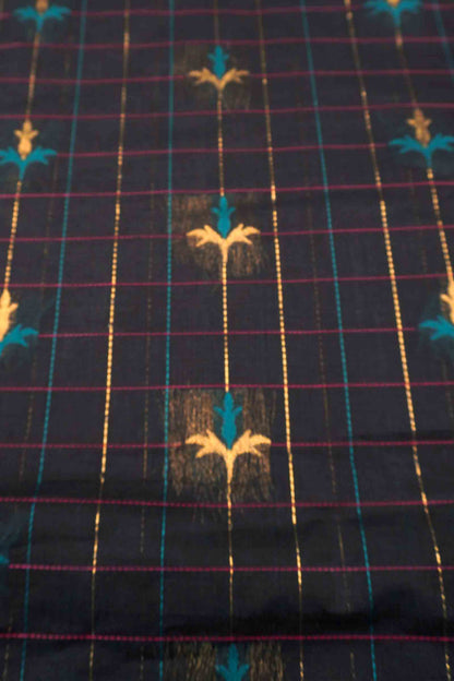 Black Pure South Cotton Floral Checks Contrast Floral Pallu Saree