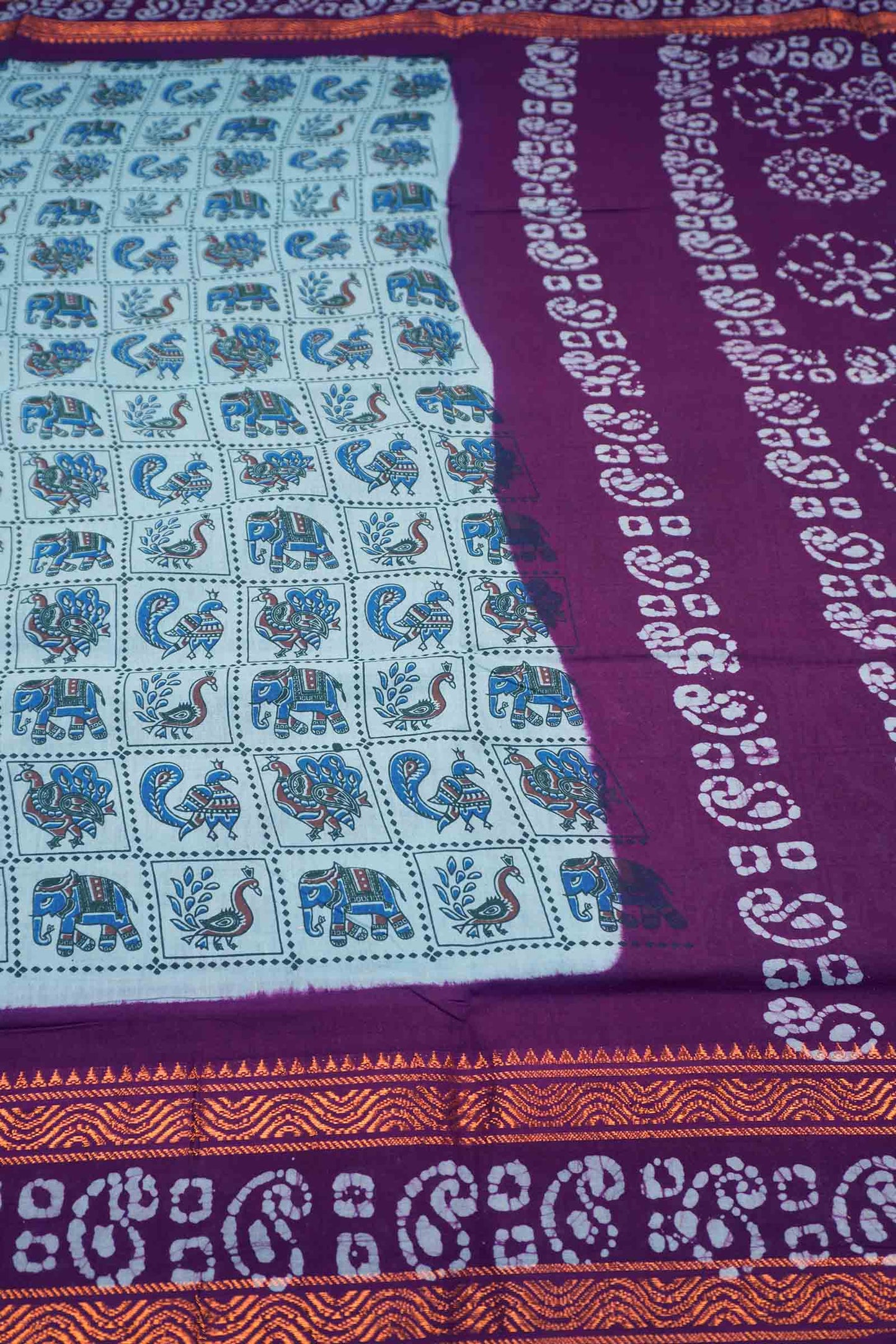 Blue Pure Sungudi Cotton Checkered Peacocks Contrast Border saree