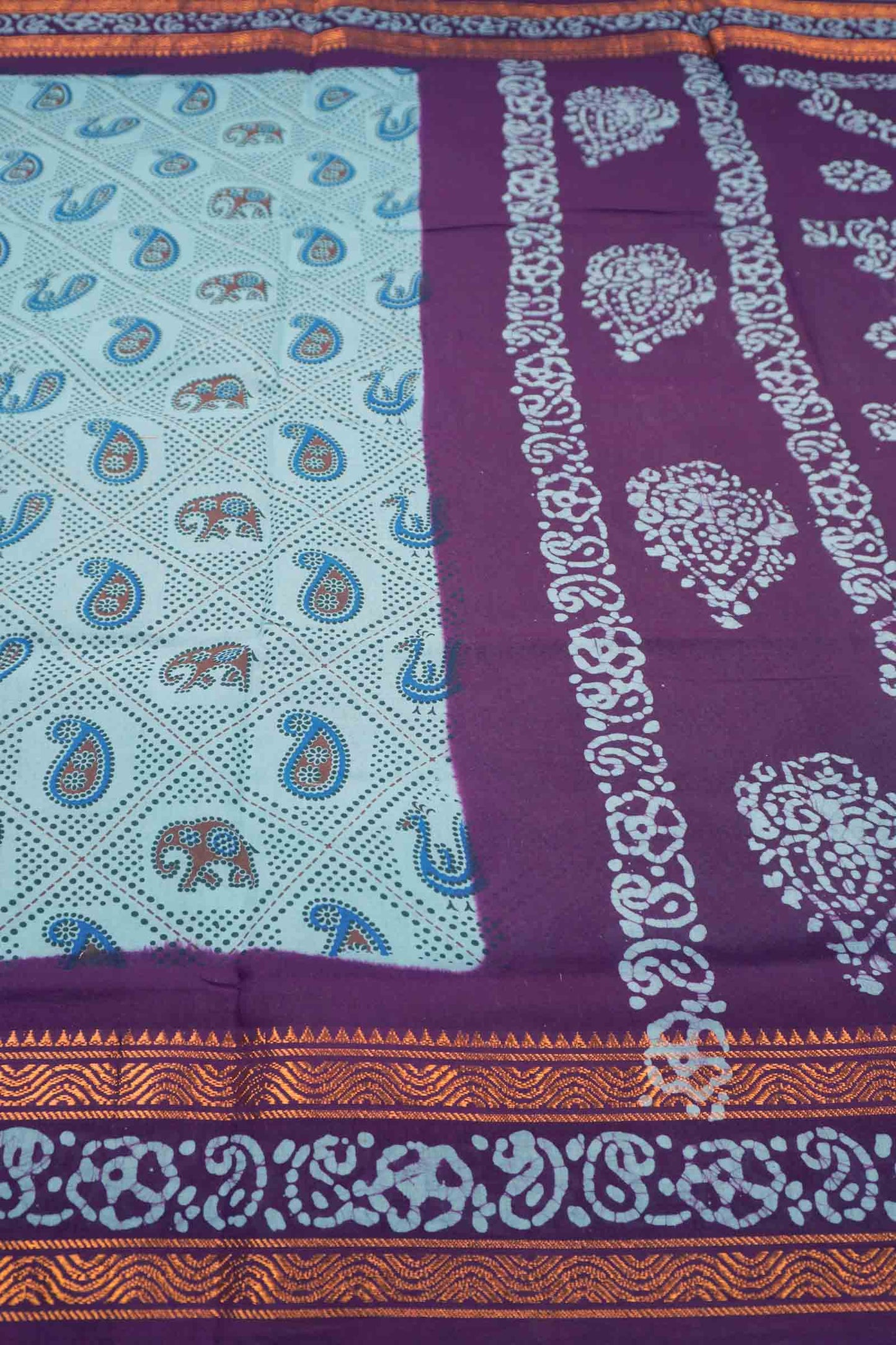 Blue Dotted Pure Sungudi Cotton Checkered Elephant Contrast Border saree