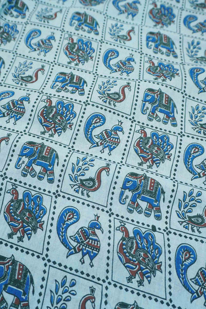 Blue Pure Sungudi Cotton Checkered Peacocks Contrast Border saree