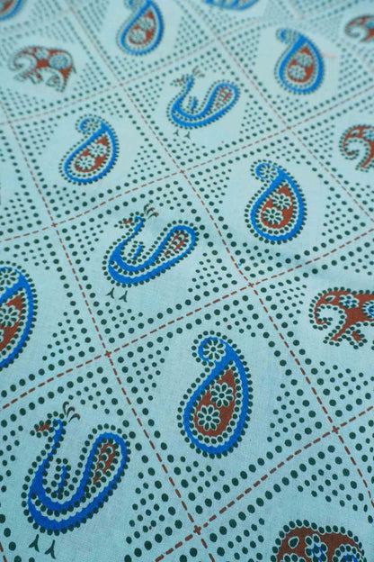 Blue Dotted Pure Sungudi Cotton Checkered Elephant Contrast Border saree