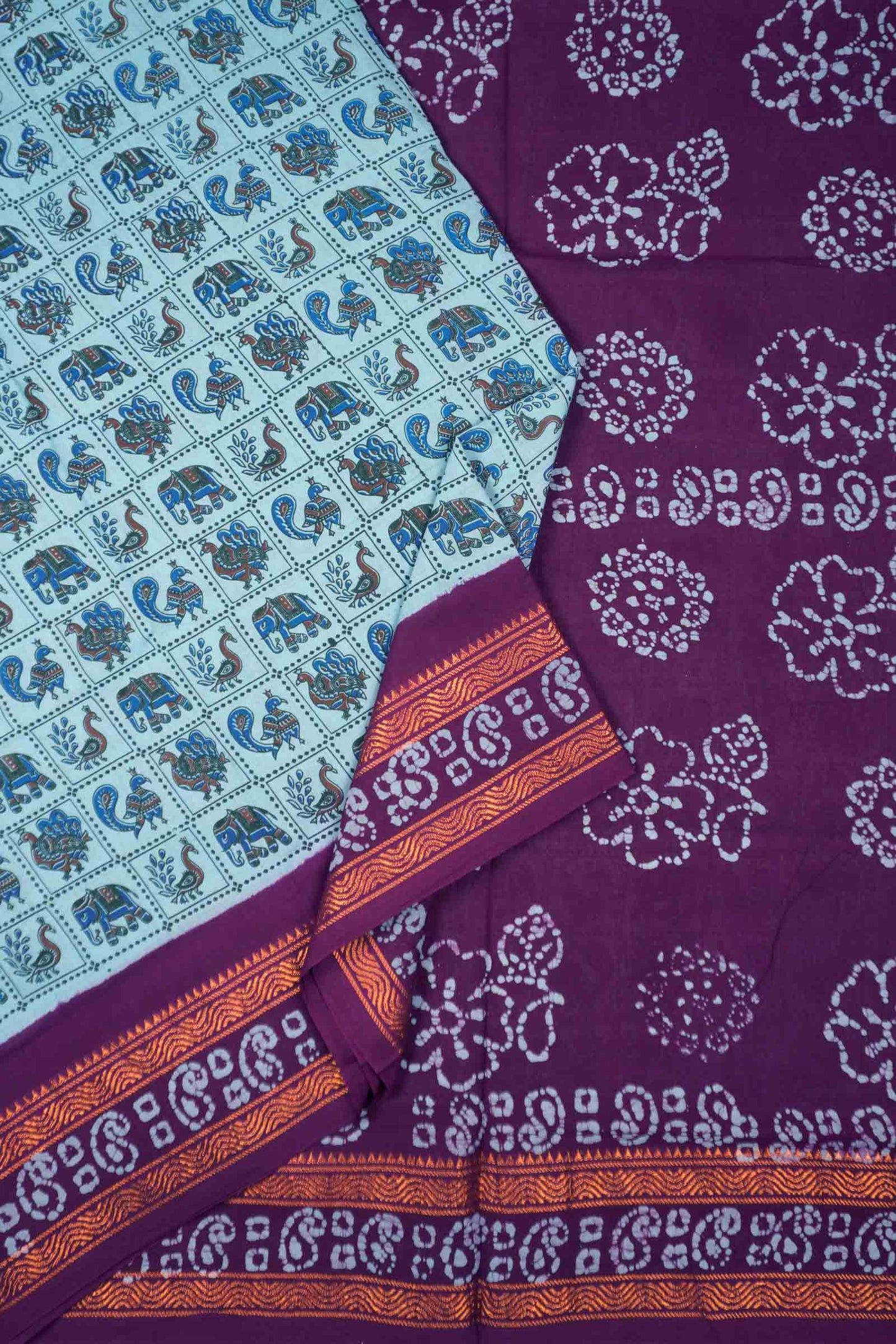 Blue Pure Sungudi Cotton Checkered Peacocks Contrast Border saree