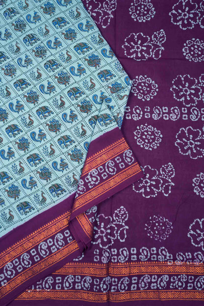 Blue Pure Sungudi Cotton Checkered Peacocks Contrast Border saree