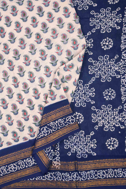 Off White Pure Sungudi Cotton Paisely Print Kolam Pallu Saree